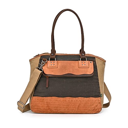 TSD Brand Tapa 2-Tone Satchel Messenger Bag, One Size, Brown
