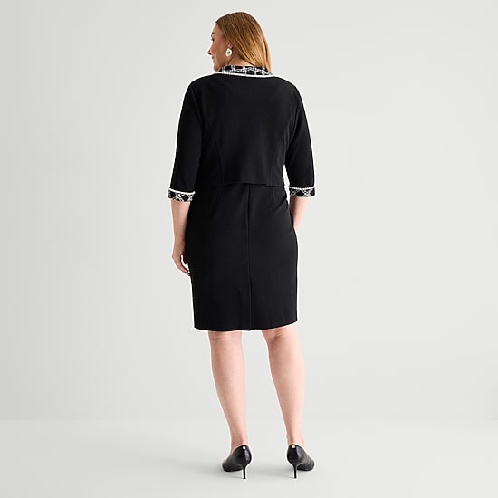 Maya Brooke Womens Plus Grid Jacket Dress