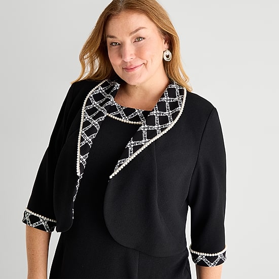 Maya Brooke Womens Plus Grid Jacket Dress