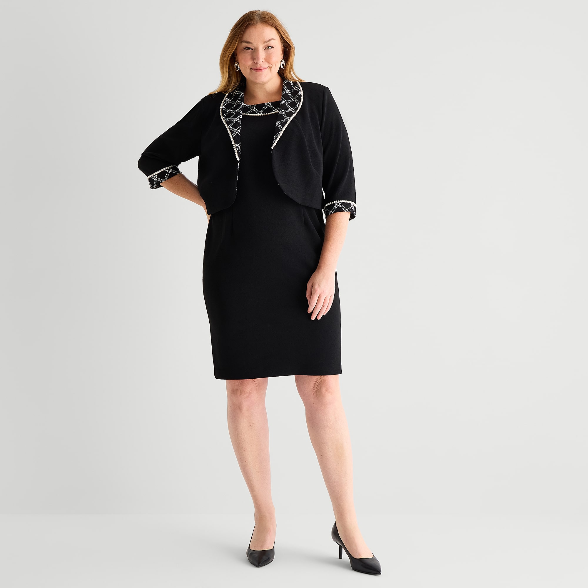 Maya Brooke Womens Plus Grid Jacket Dress