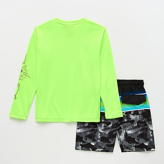 ZeroXposur Big Kid Boys UV Protection Camouflage 2-pc. Rash Guard Set