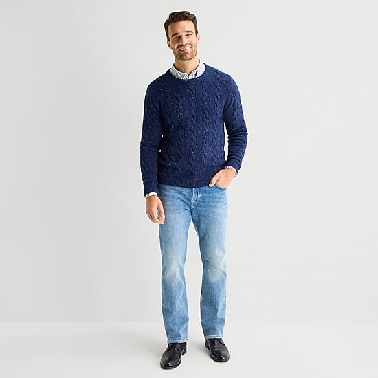 St. John's Bay Cable Mens Crew Neck Long Sleeve Pullover Sweater