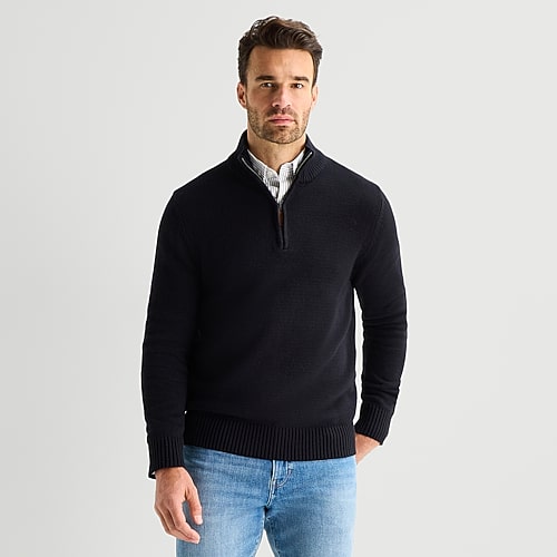St. John's Bay Mens Mock Neck Long Sleeve Quarter-zip Pullover Sweater In Black