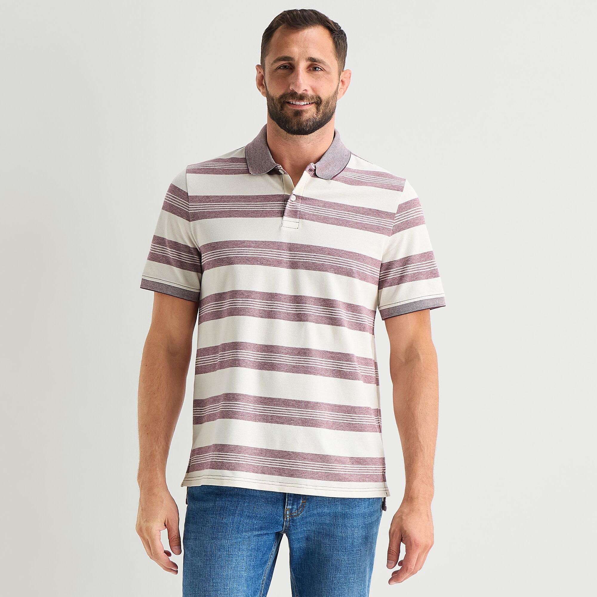 St. John's Bay Premium Stretch Striped Oxford Mens Classic Fit Short Sleeve Polo Shirt