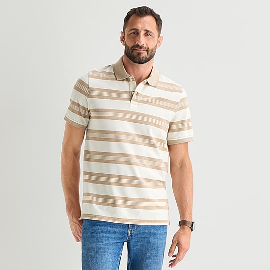 St. John's Bay Premium Stretch Striped Oxford Mens Classic Fit Short Sleeve Polo Shirt