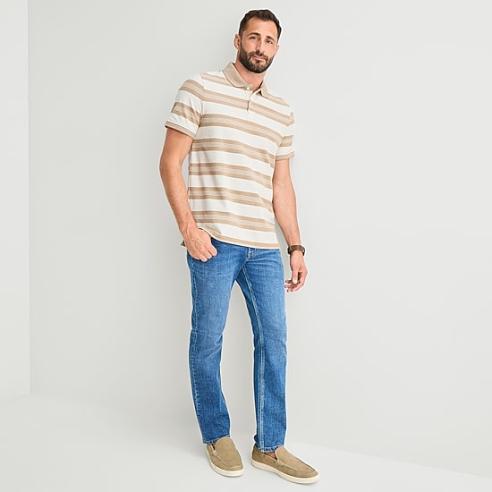 St. John's Bay Premium Stretch Striped Oxford Mens Classic Fit Short Sleeve Polo Shirt