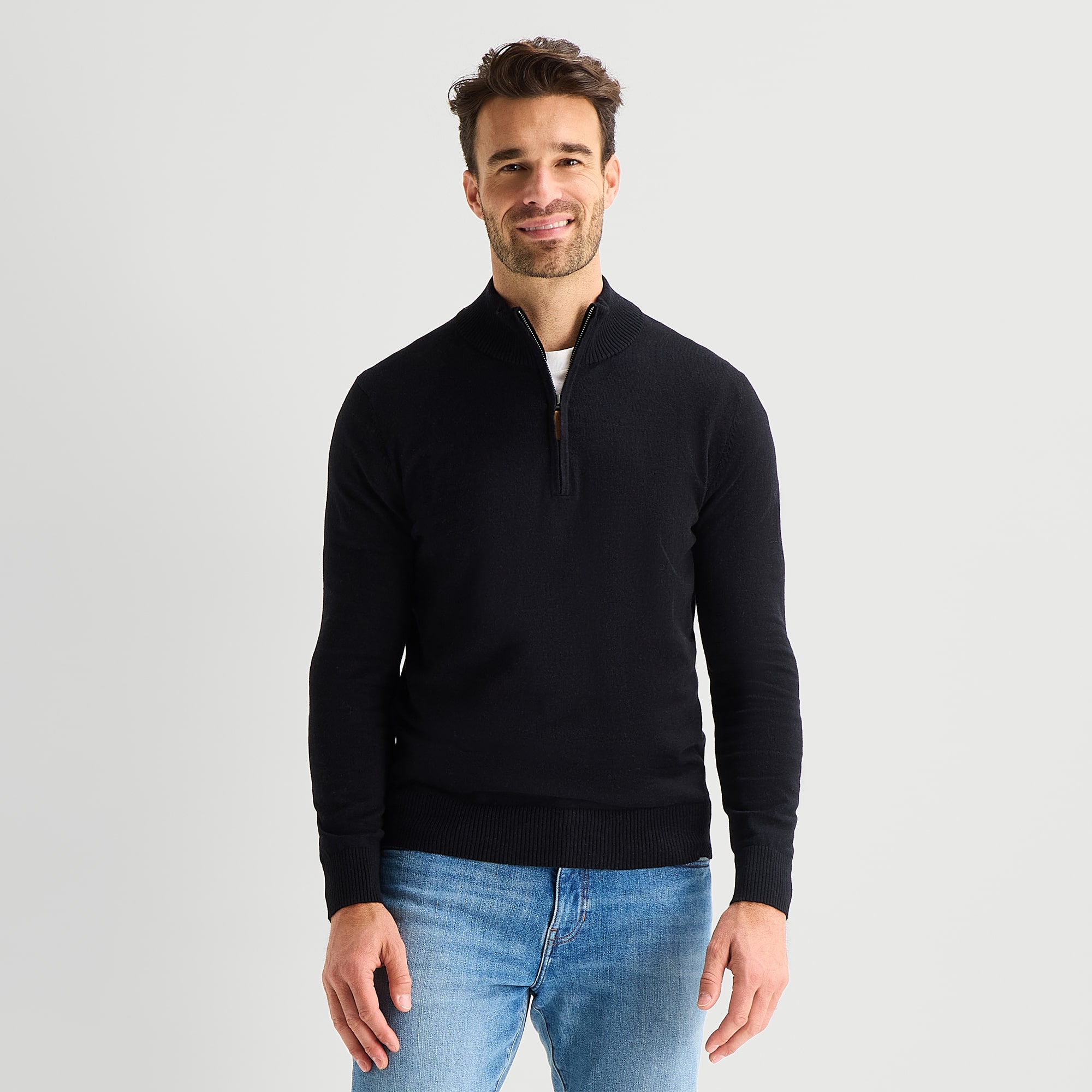 St. John's Bay Fine Gauge Mens Mock Neck Long Sleeve Quarter-Zip Pullover Sweater