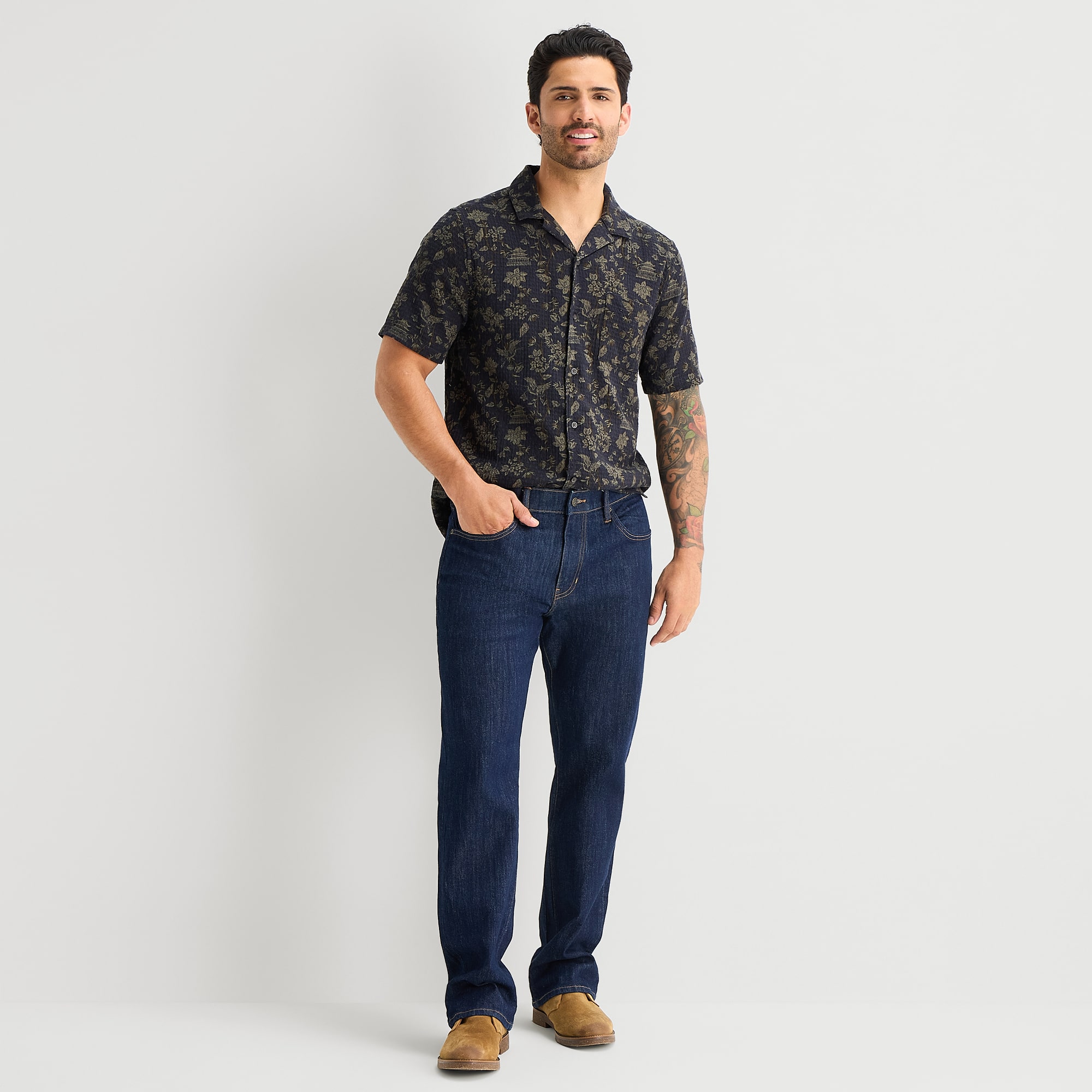 mutual weave Mens Short Sleeve Camp Shirt