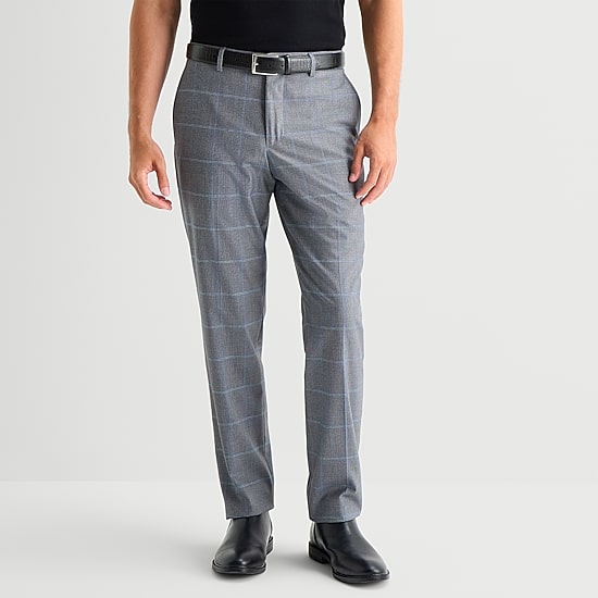 J. Ferrar Ultra Comfort Mens Slim Fit Plaid Flat Front Suit Pant
