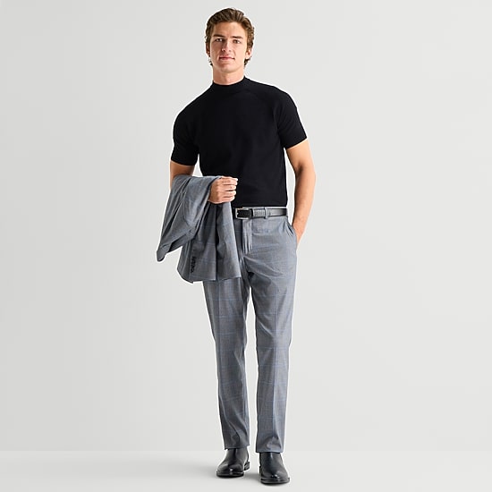 J. Ferrar Ultra Comfort Mens Slim Fit Plaid Flat Front Suit Pant