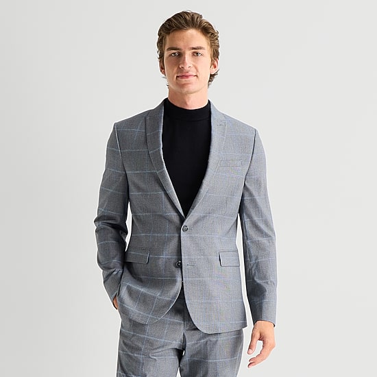 J. Ferrar Ultra Comfort Mens Slim Fit Plaid Suit Jacket