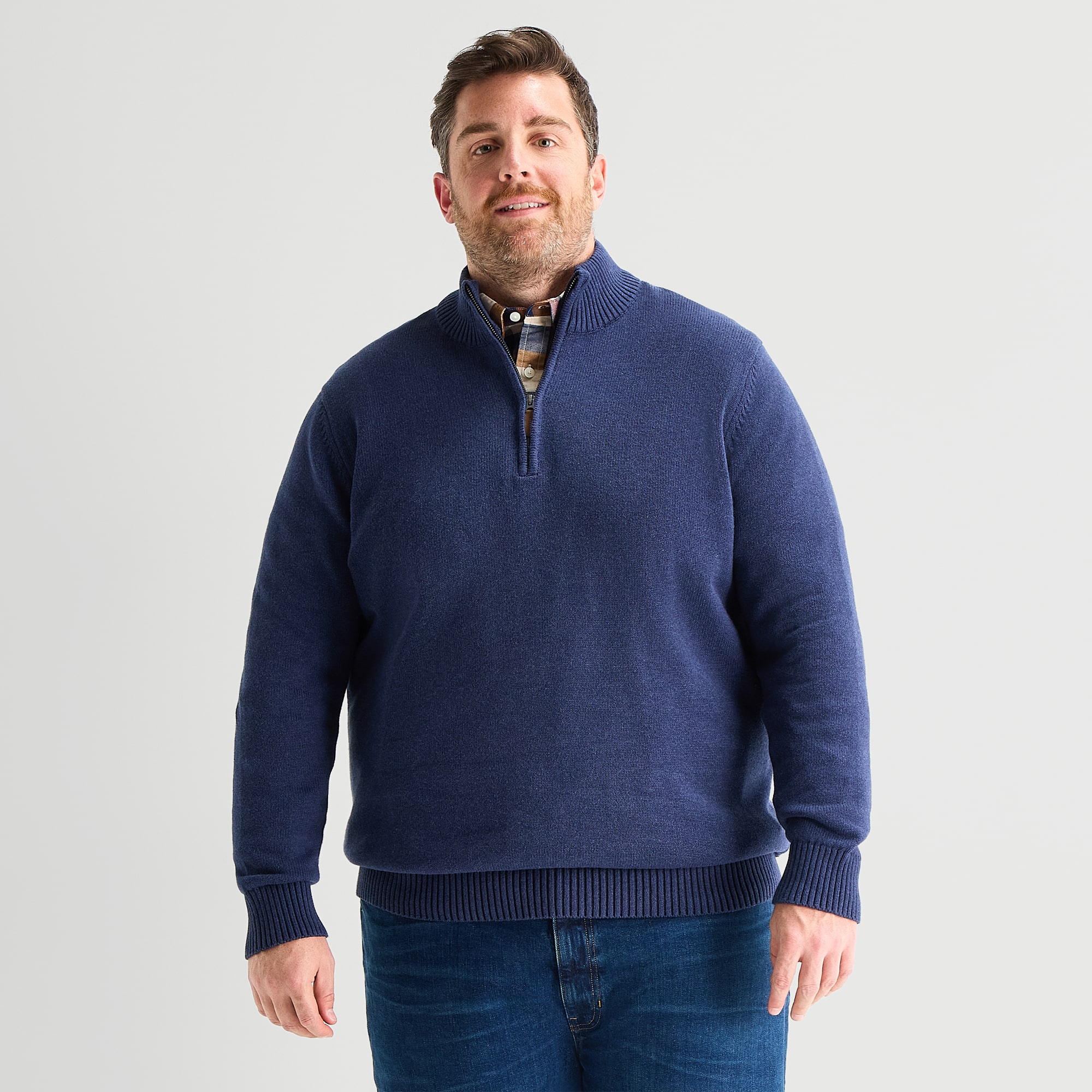 St. John's Bay Mens Mock Neck Long Sleeve Big and Tall Quarter-Zip Pullover Sweater