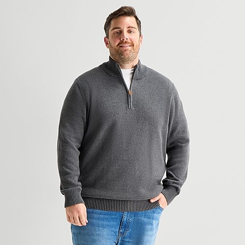 St. John's Bay Mens Mock Neck Long Sleeve Big And Tall Quarter-zip Pullover Sweater In Gray