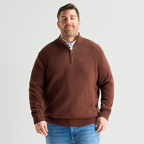 St. John's Bay Mens Mock Neck Long Sleeve Big And Tall Quarter-zip Pullover Sweater In Brown