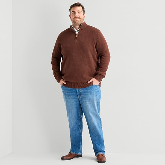 St. John's Bay Mens Mock Neck Long Sleeve Big and Tall Quarter-Zip Pullover Sweater