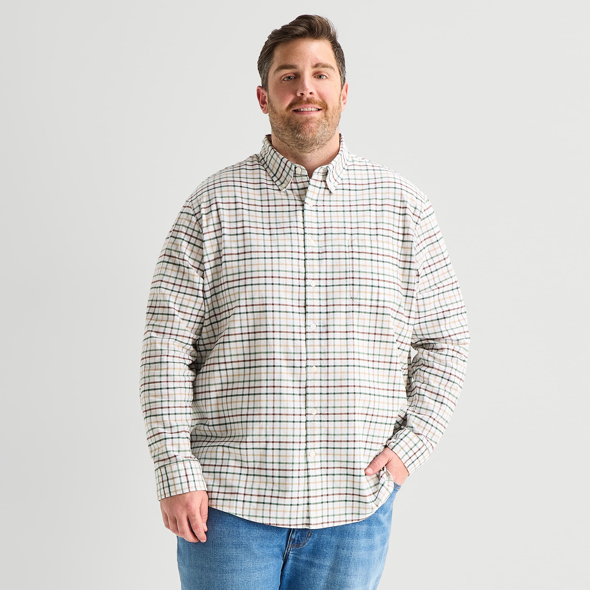 St. John's Bay Mens Long Sleeve Classic Fit Big and Tall Button-Down Shirt