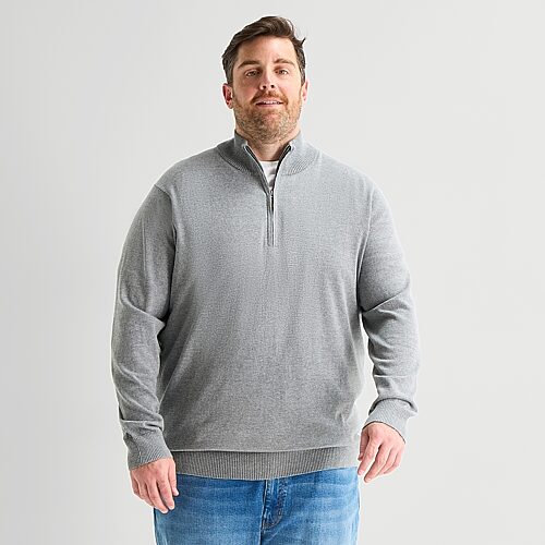 St. John's Bay Fine Gauge Mens Mock Neck Long Sleeve Big And Tall Quarter-zip Pullover Sweater In Gray