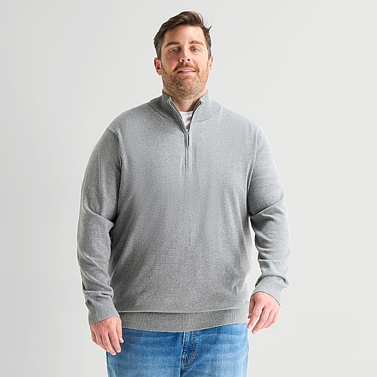 St. John's Bay Fine Gauge Mens Mock Neck Long Sleeve Big and Tall Quarter-Zip Pullover Sweater