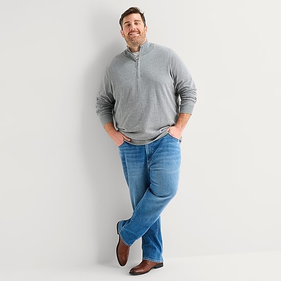 St. John's Bay Fine Gauge Mens Mock Neck Long Sleeve Big and Tall Quarter-Zip Pullover Sweater