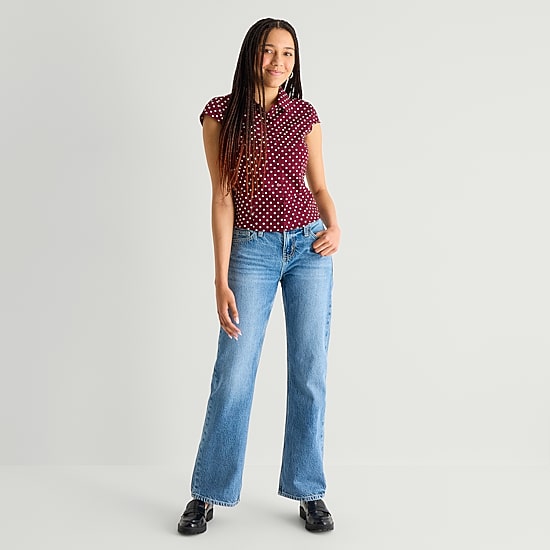 Arizona Womens Juniors Cap Short Sleeve Regular Fit Button-Down Shirt