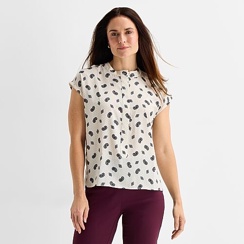 Liz Claiborne Womens Round Neck Short Sleeve Blouse In White