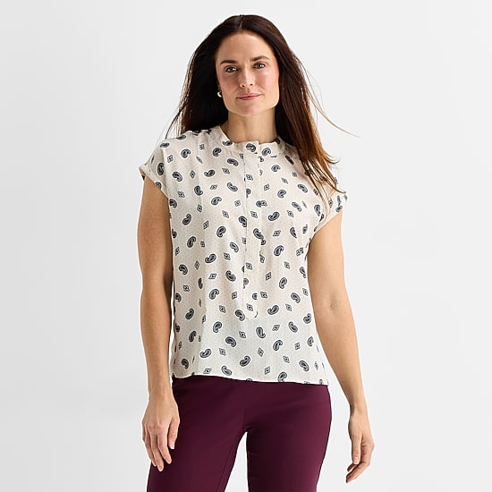 Liz Claiborne Womens Round Neck Short Sleeve Blouse