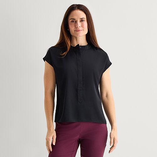 Liz Claiborne Womens Round Neck Short Sleeve Blouse In Black