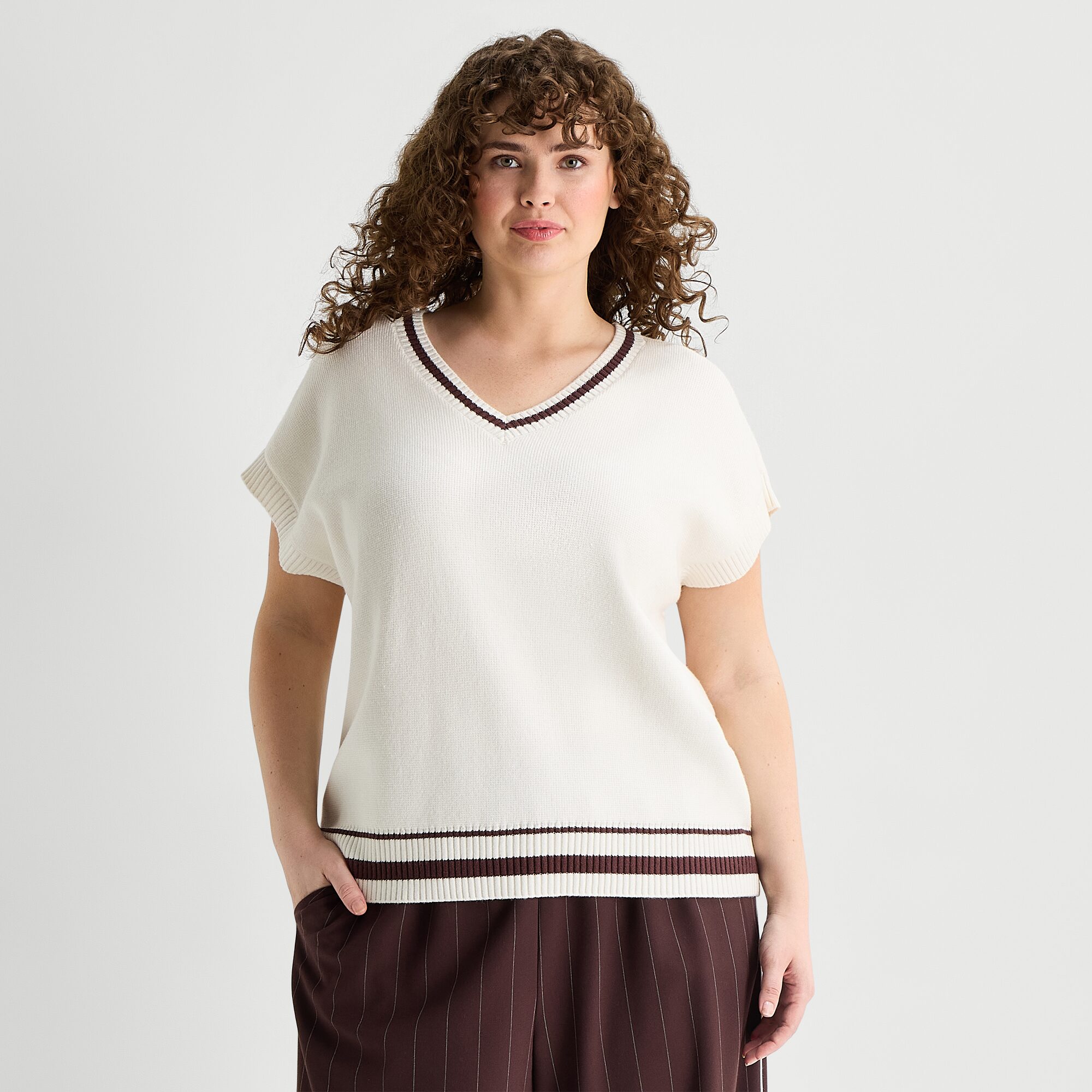 Stylus Womens V Neck Plus Sweater Vest