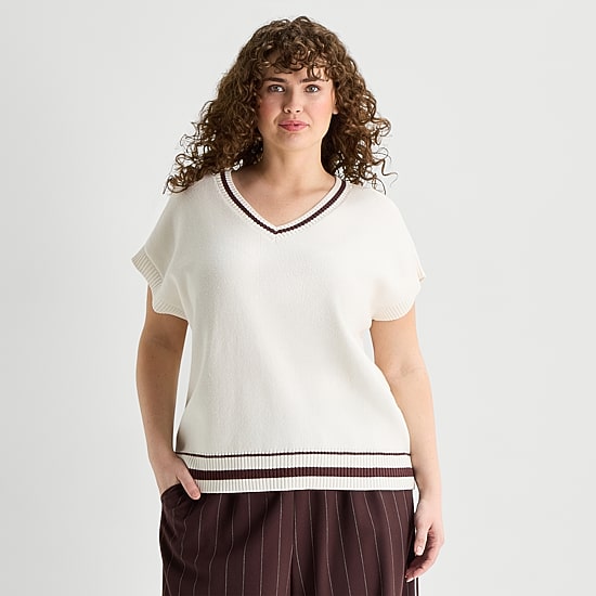 Stylus Womens V Neck Plus Sweater Vest