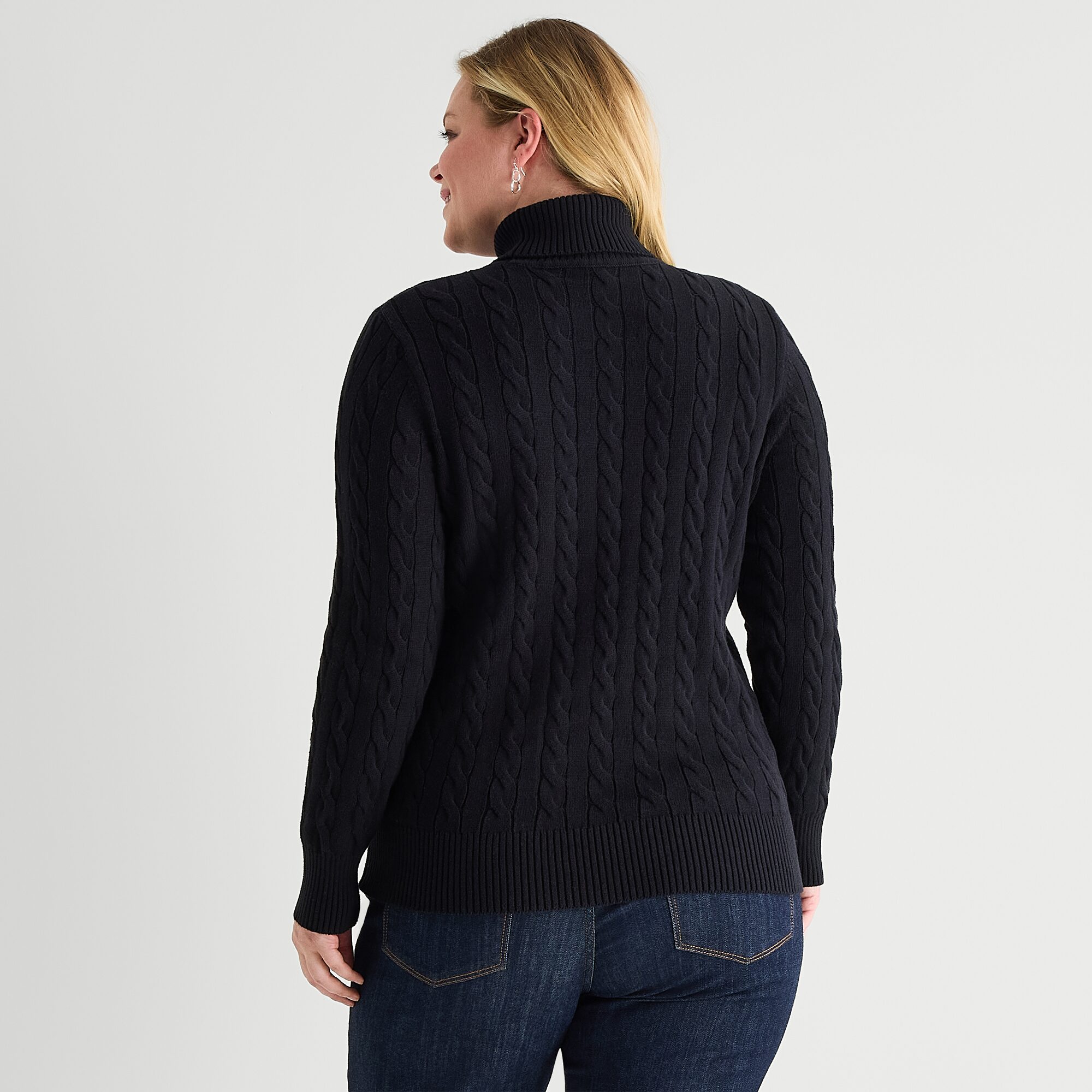 St. John's Bay Plus Womens Turtleneck Long Sleeve Cable Knit Pullover Sweater