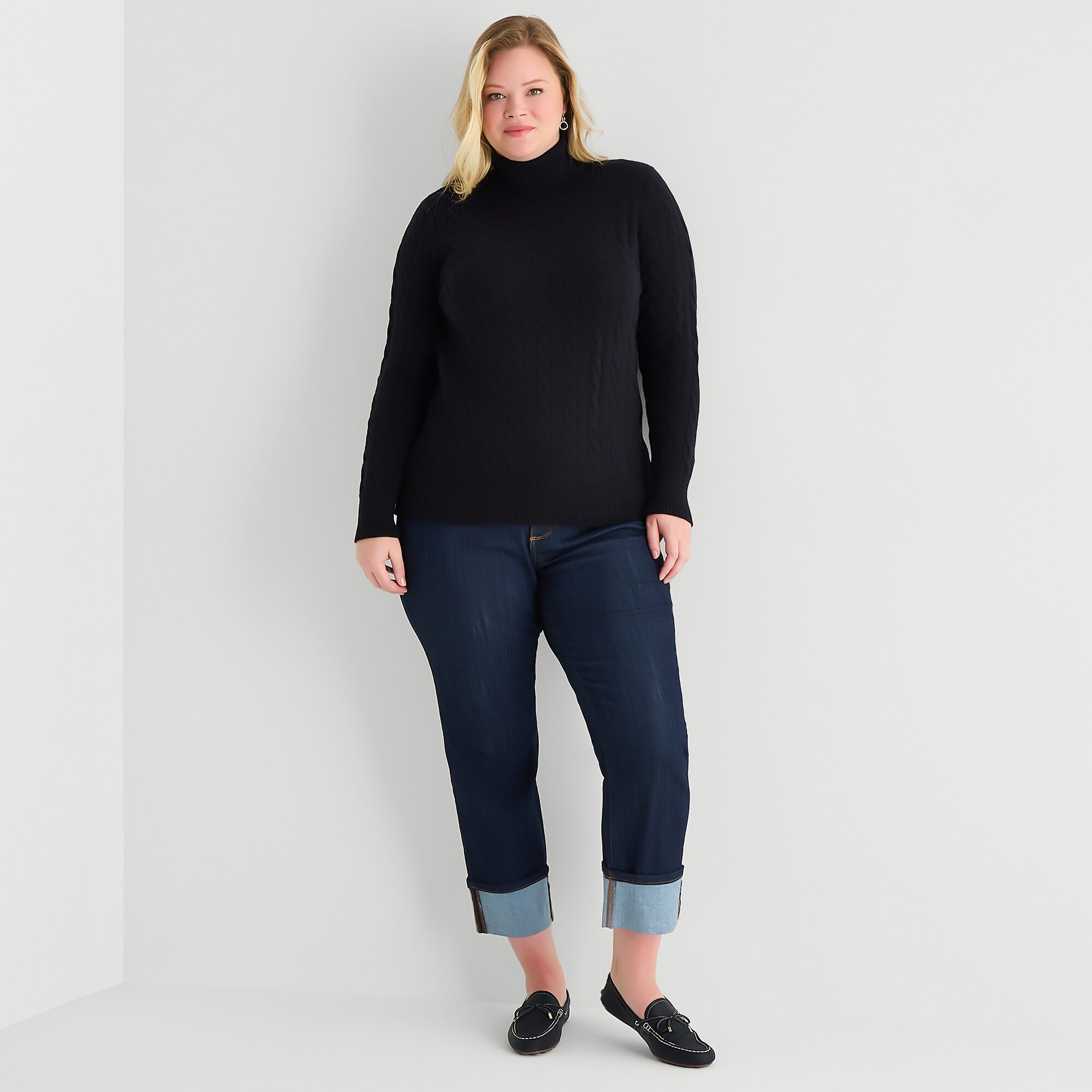 St. John's Bay Plus Womens Turtleneck Long Sleeve Cable Knit Pullover Sweater