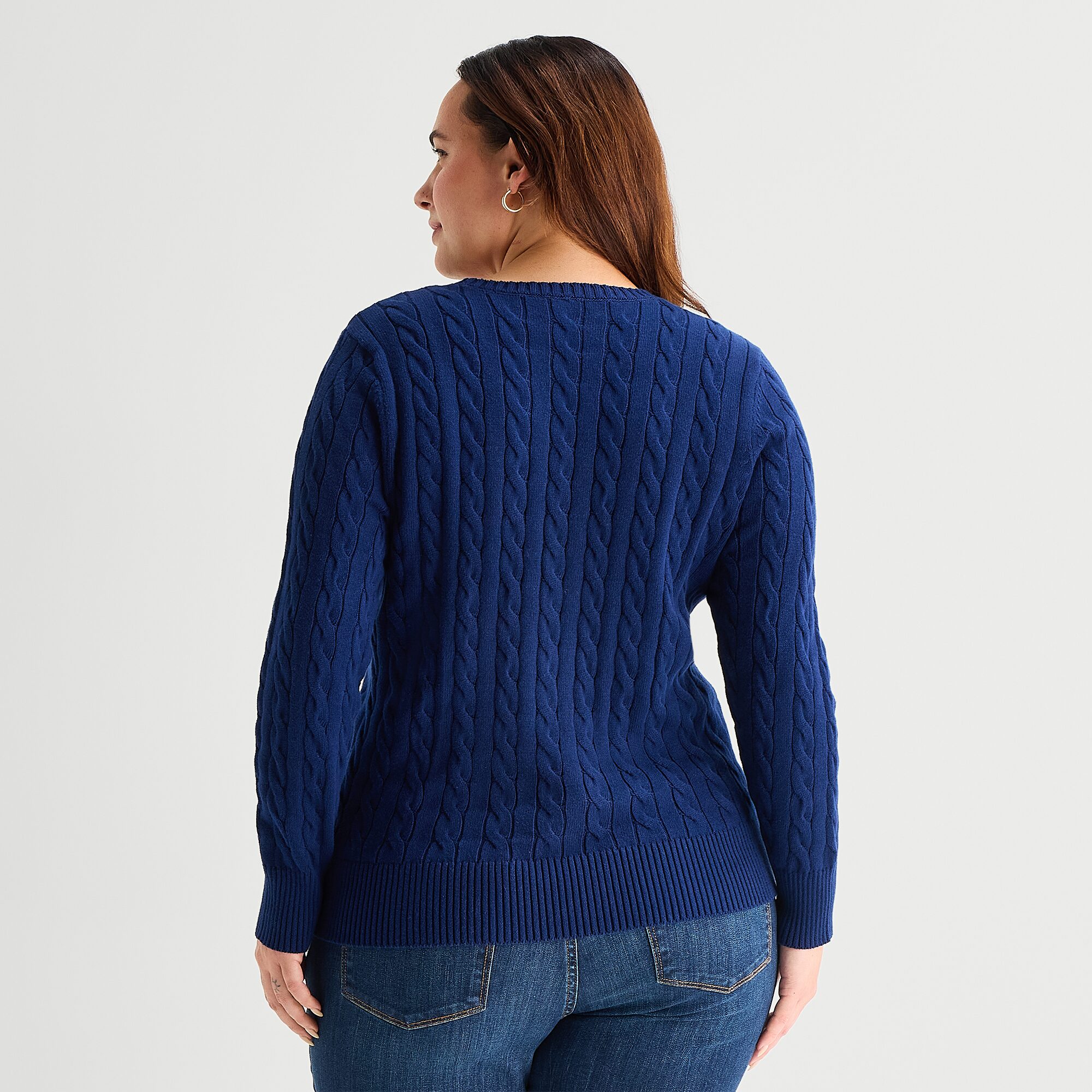 St. John's Bay Plus Womens Crew Neck Long Sleeve Cable Knit Pullover Sweater