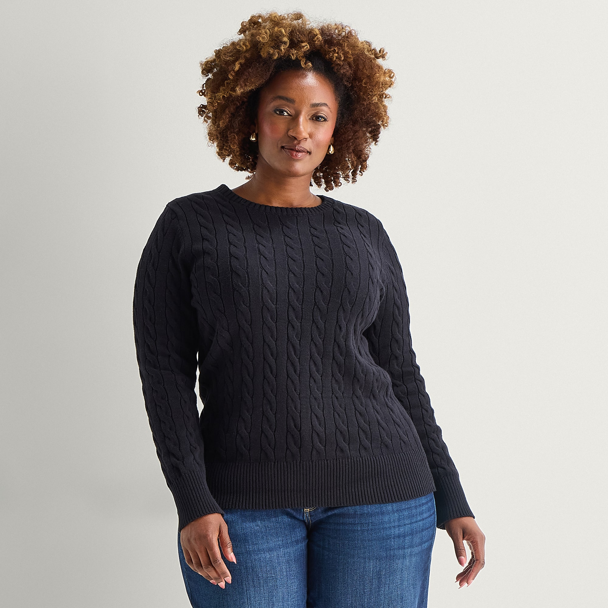 St. John's Bay Plus Womens Crew Neck Adaptive Long Sleeve Easy-on + Easy-off Pullover Sweater