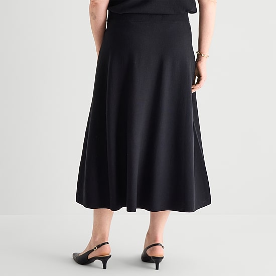 Liz Claiborne Womens Plus High Rise Midi Sweater Knit Flared Skirt