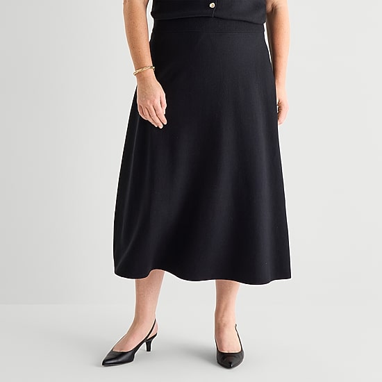 Liz Claiborne Womens Plus High Rise Midi Sweater Knit Flared Skirt