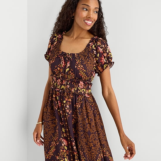 Be by CHETTA B Womens Square Neck Short Sleeve Puffed Maxi Dress