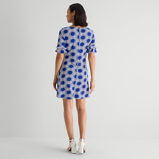 Perceptions Womens Round Neck Short Sleeve Abstract Shift Dress