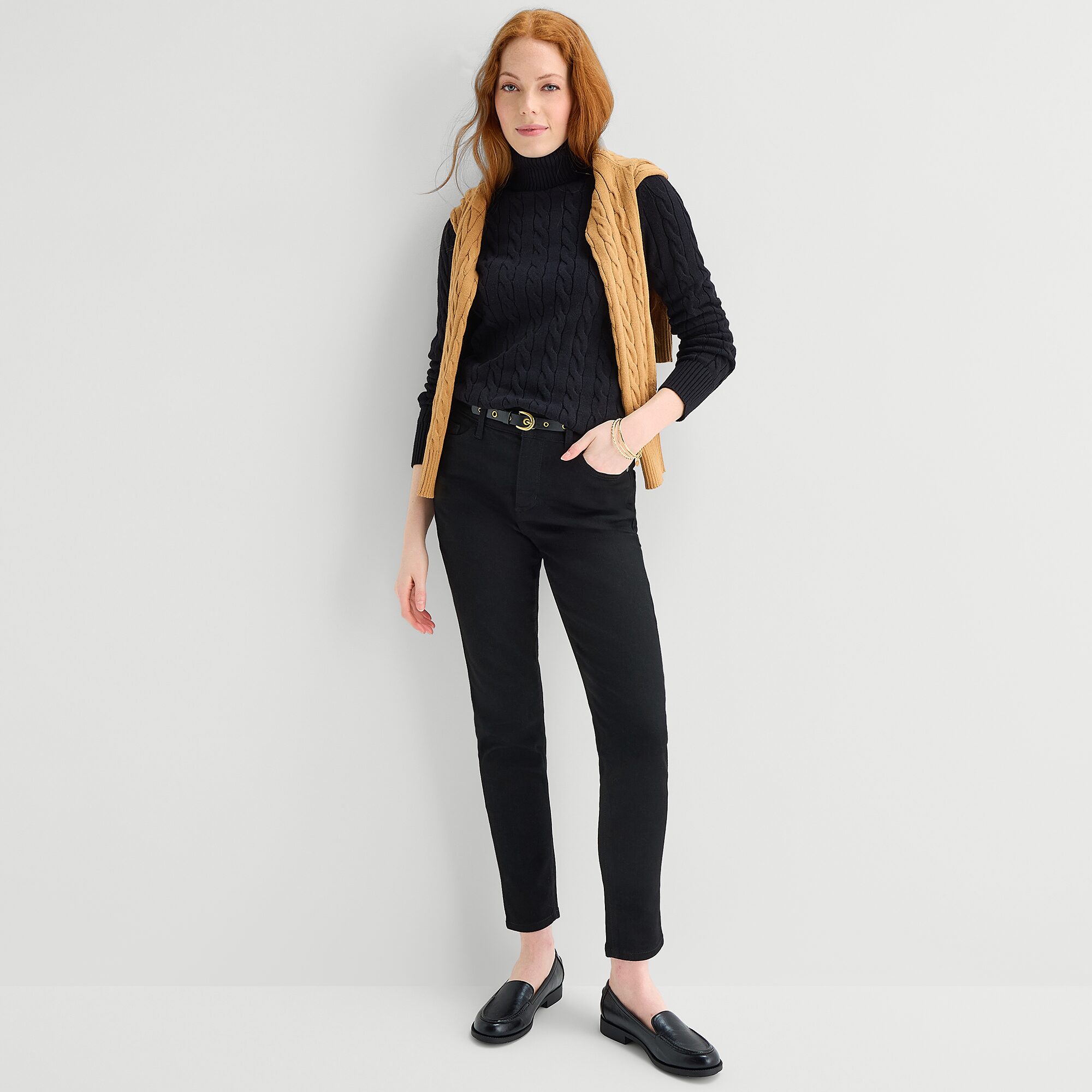 St. John's Bay Tall Womens Turtleneck Long Sleeve Cable Knit Pullover Sweater