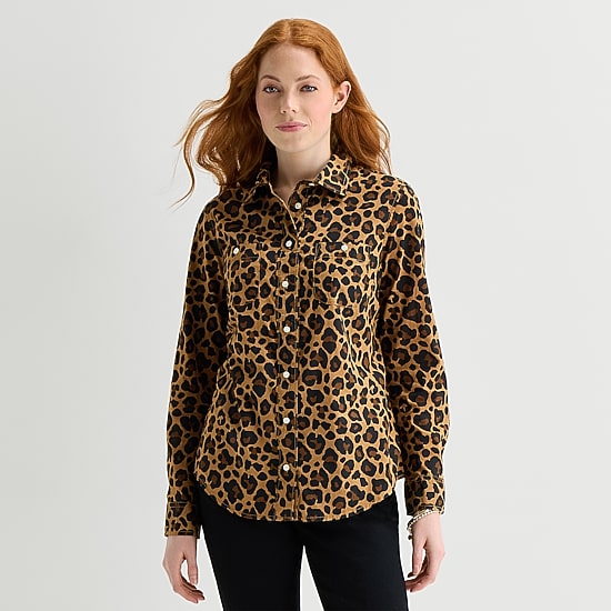 St. John's Bay Womens Easy-on + Easy-off Cuffed Long Sleeve Regular Fit Button-Down Shirt