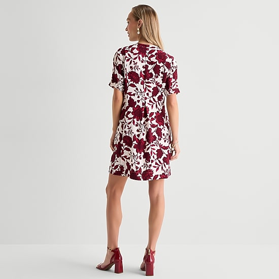 Be by CHETTA B Womens Split Crew Neck Short Sleeve Floral Shift Dress