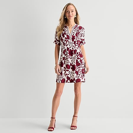 msk short sleeve floral shirt dress Women's MSK Collared Button Down Tiered Dress, Size: Large, Blue
