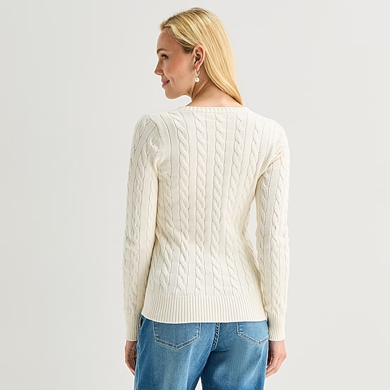 St. John's Bay Tall Womens V Neck Long Sleeve Cable Knit Pullover Sweater