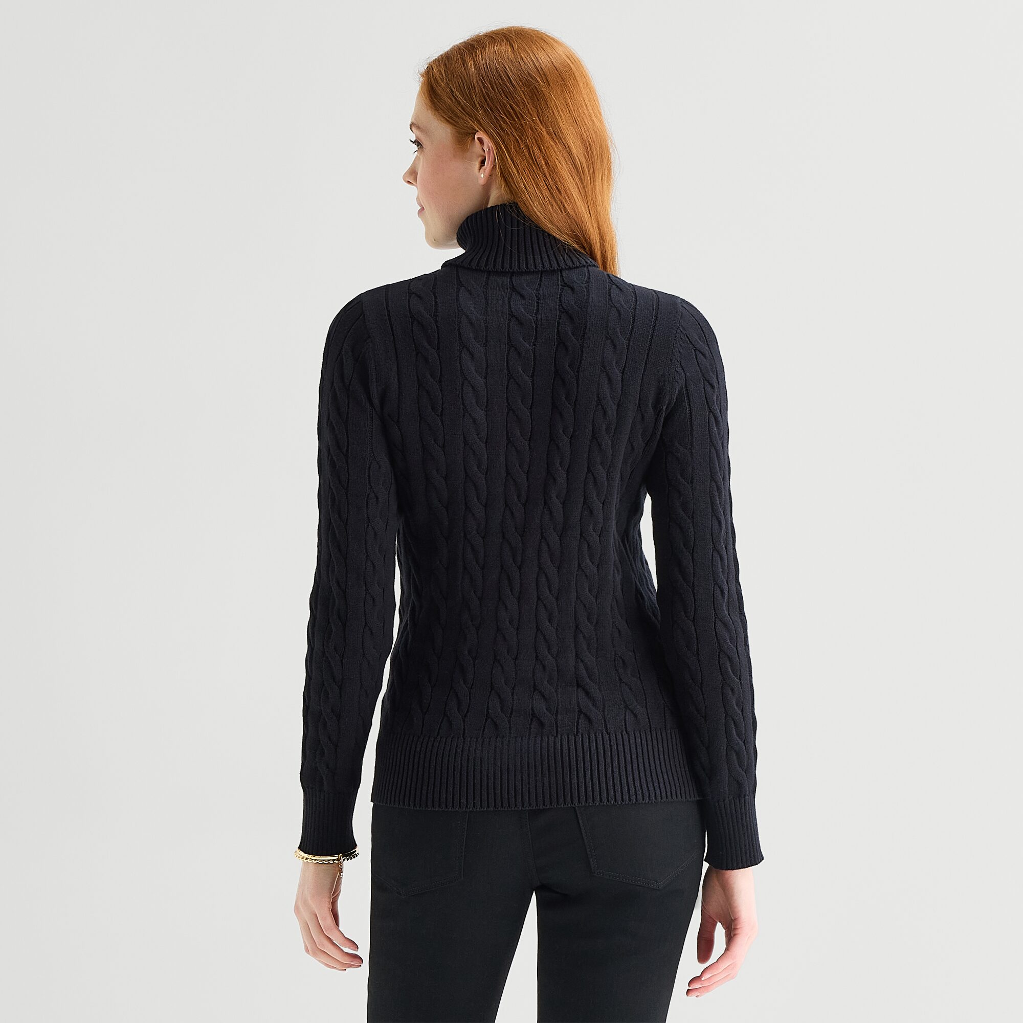 St. John's Bay Tall Womens Turtleneck Long Sleeve Cable Knit Pullover Sweater