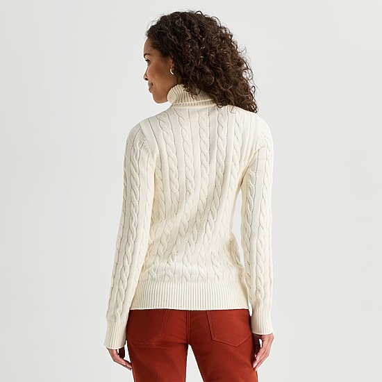St. John's Bay Tall Womens Turtleneck Long Sleeve Cable Knit Pullover Sweater