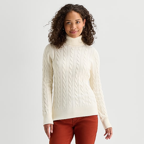 St. John's Bay Tall Womens Turtleneck Long Sleeve Cable Knit Pullover Sweater