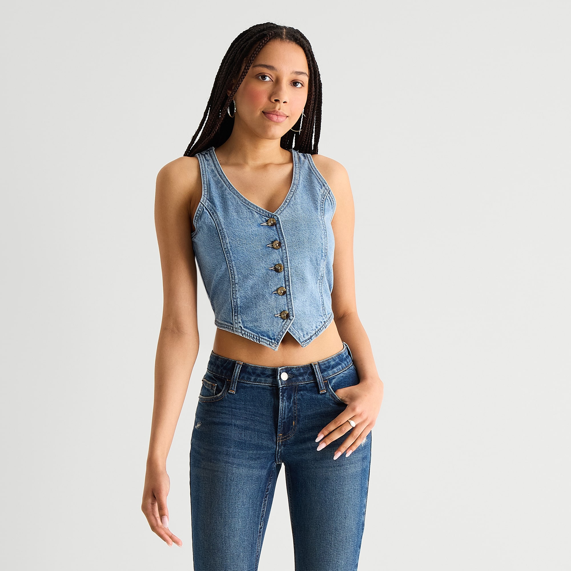 Arizona Womens Juniors V Neck Sleeveless Vest