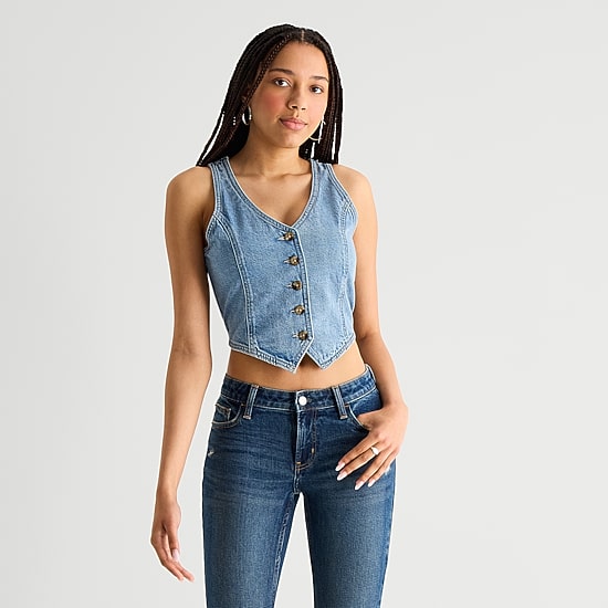 Arizona Womens Juniors V Neck Sleeveless Vest