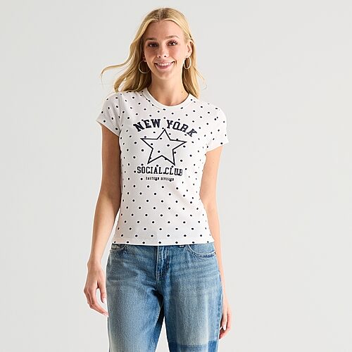 Arizona Womens Juniors Crew Neck Short Sleeve Regular Fit Graphic T-Shirt, 3x-large, White