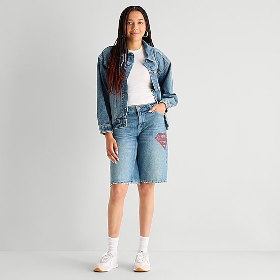 Arizona Supergirl Womens 12" Low Rise Juniors Supergirl Denim Short