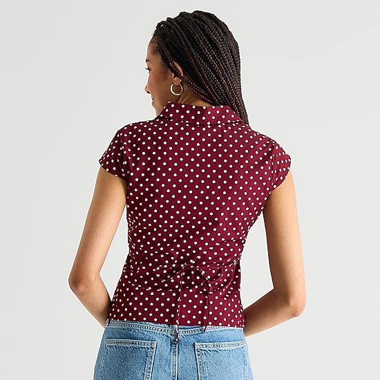 Arizona Womens Juniors Cap Short Sleeve Regular Fit Button-Down Shirt